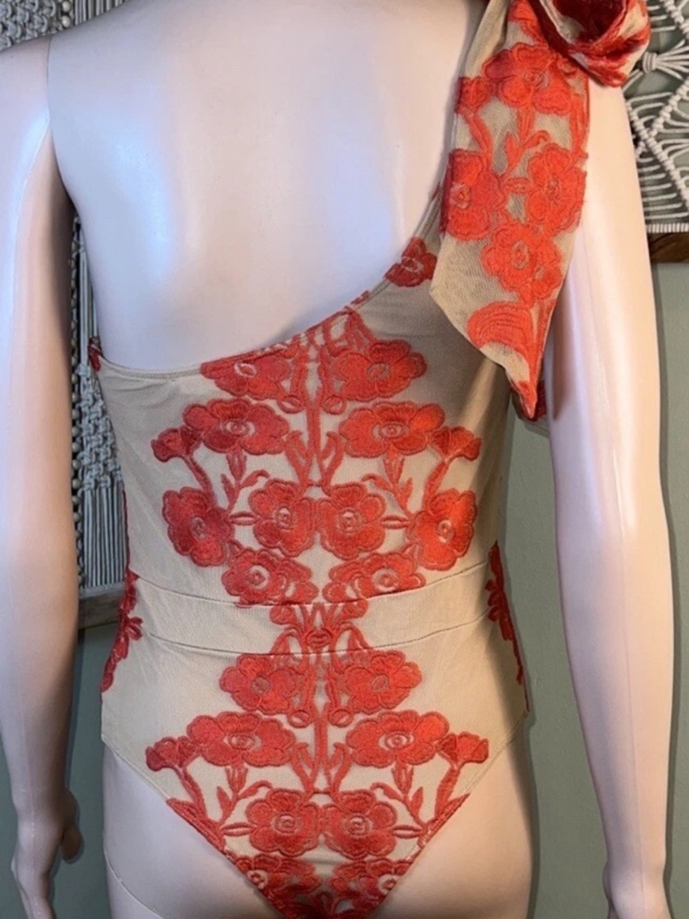 NWT For Love and Lemons Temecula One Shoulder Bodysuit Red/Nude - Picture 6 of 14